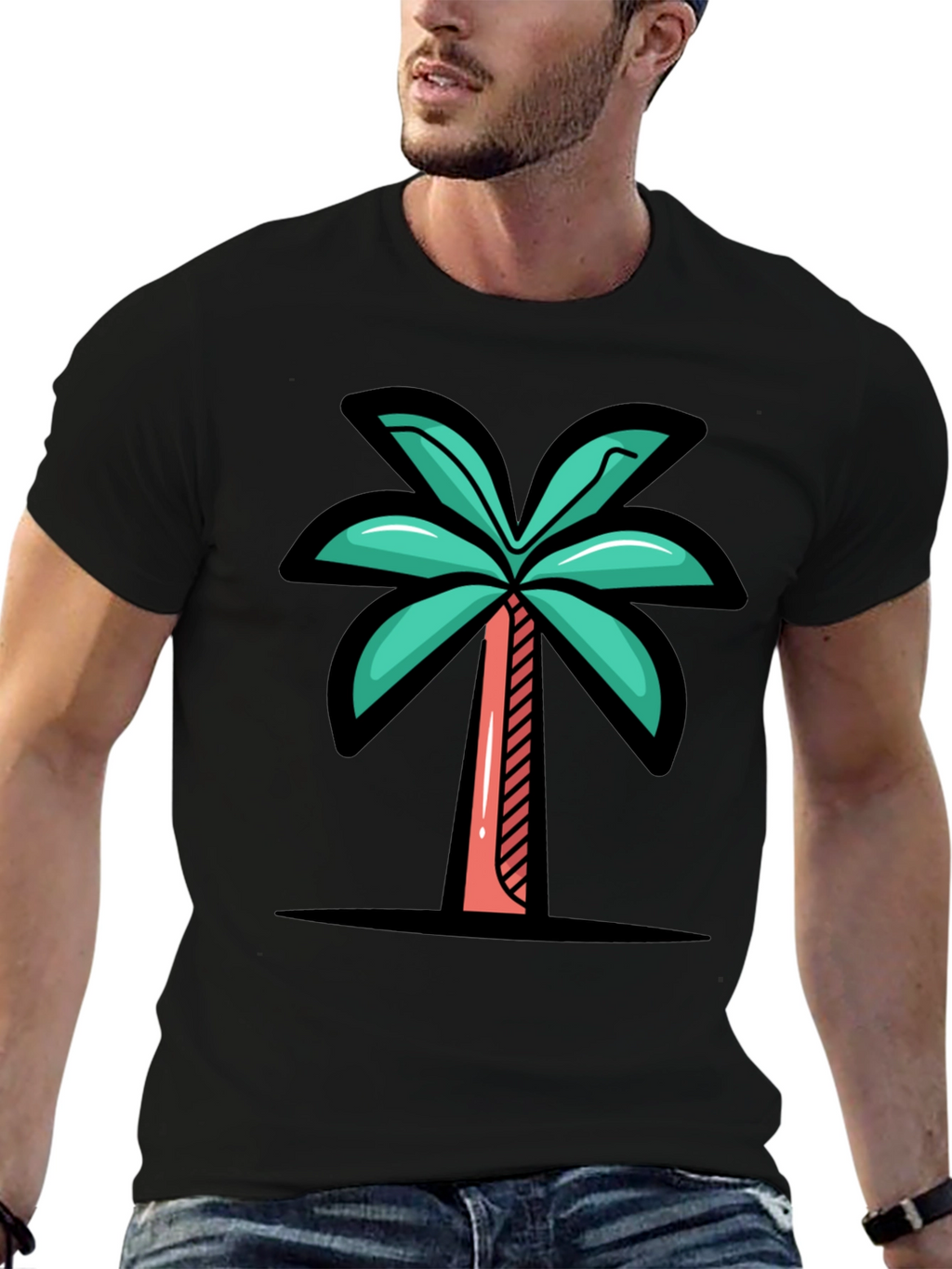 Tropical Palm Tree Graphic Tee - Black