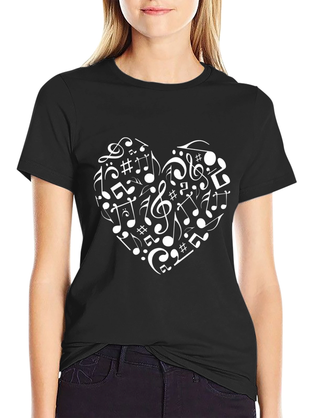 Musical Heart T-Shirt - Black Crew Neck