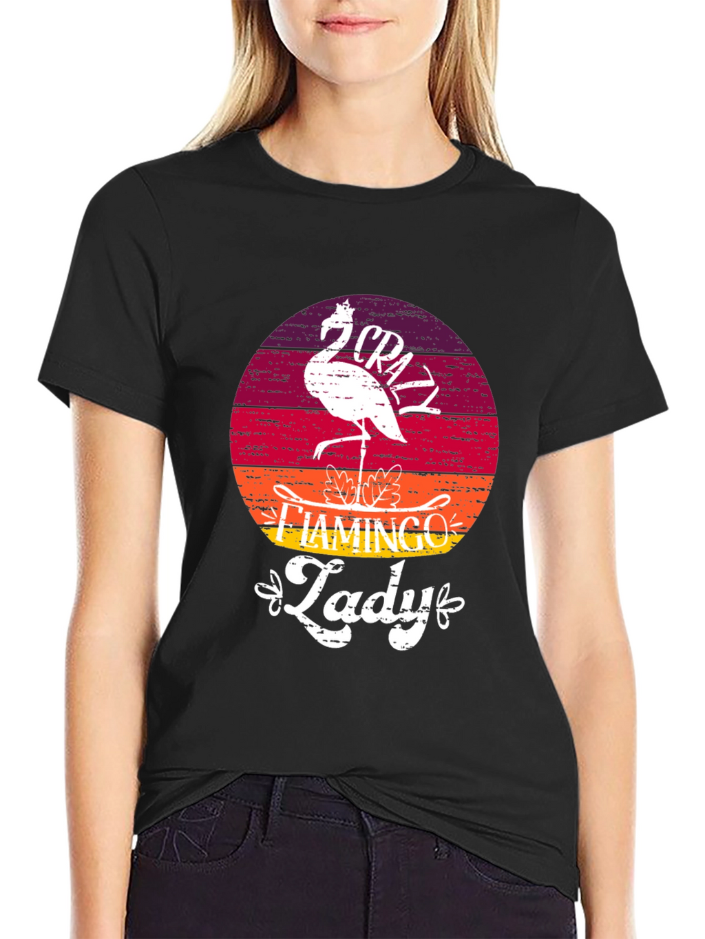 Crazy Flamingo Lady T-Shirt - Black