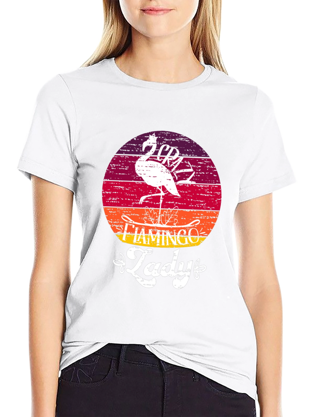 Crazy Flamingo Lady T-Shirt - Black