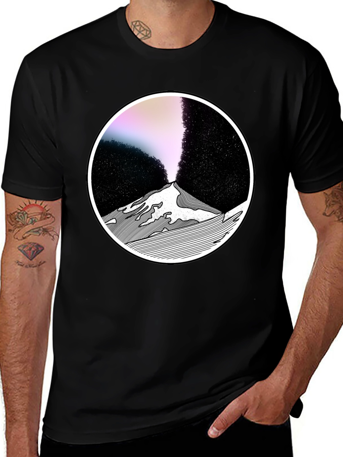 Abstract Mountain Graphic Tee - Black