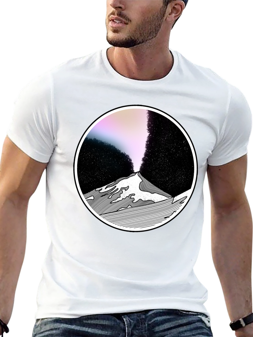 Abstract Mountain Graphic Tee - Black