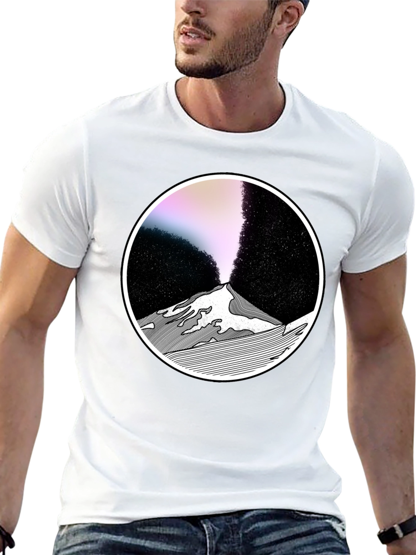 Abstract Mountain Graphic Tee - Black
