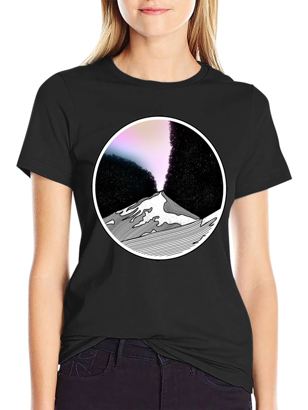 Abstract Mountain Graphic Tee - Black