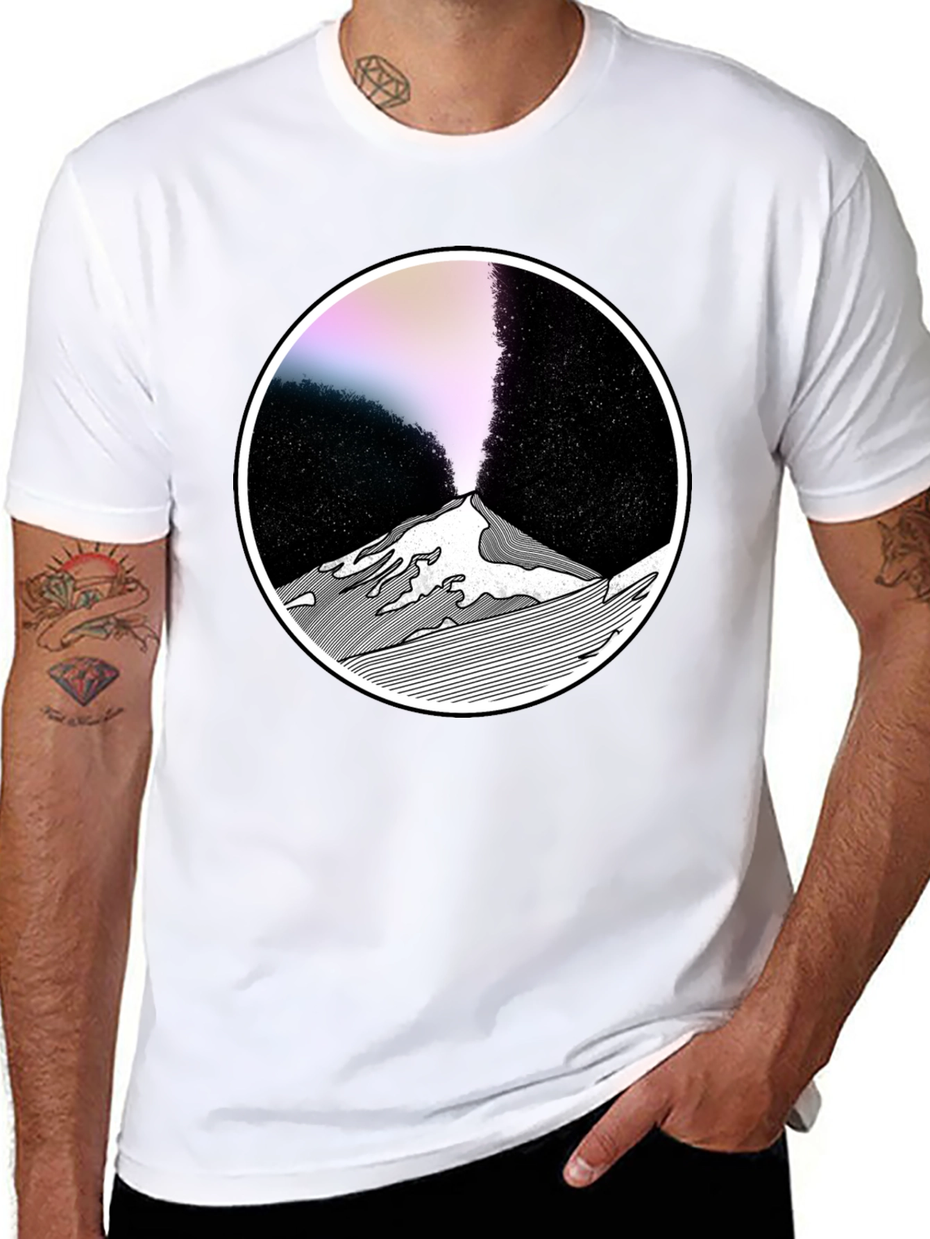 Abstract Mountain Graphic Tee - Black