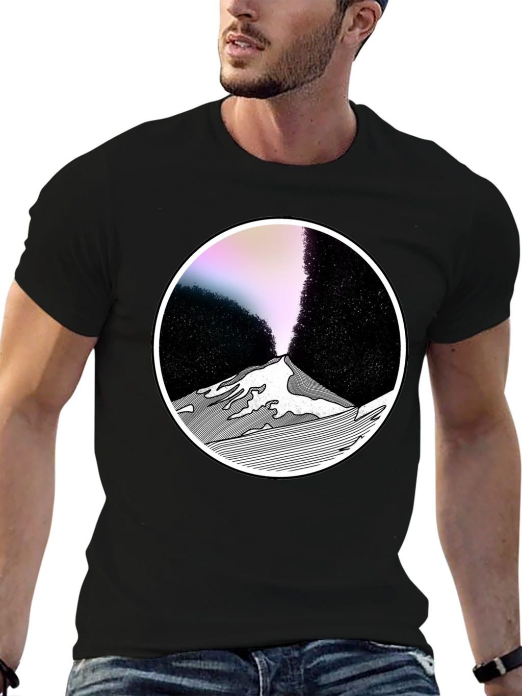 Abstract Mountain Graphic Tee - Black