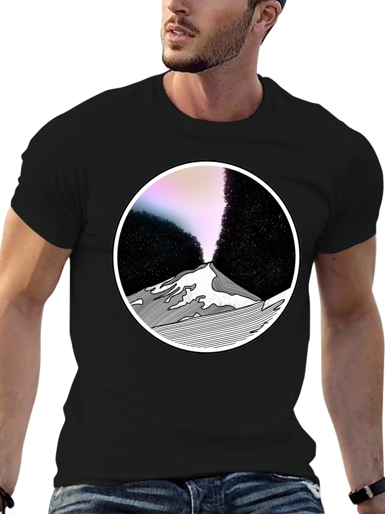 Abstract Mountain Graphic Tee - Black
