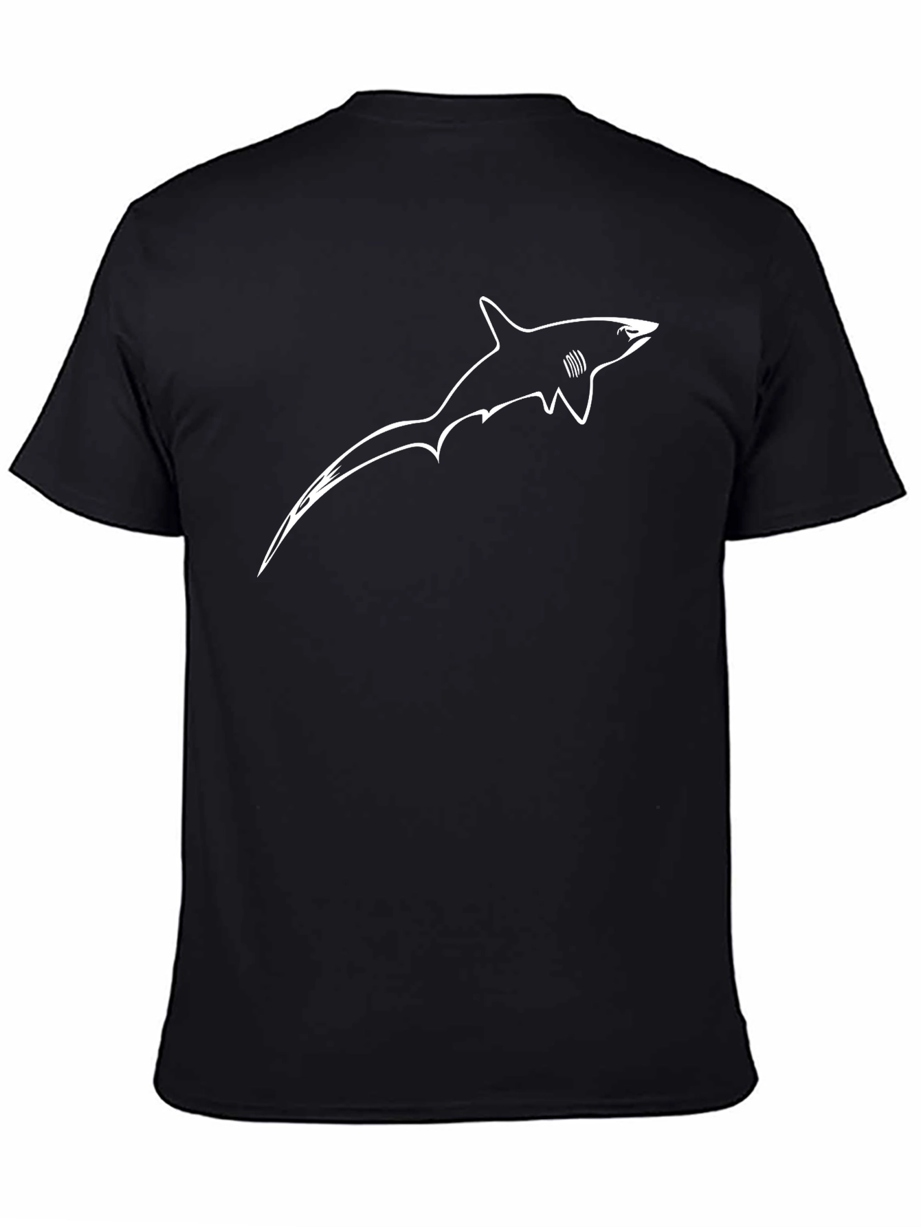 Black T-Shirt with White Shark Graphic