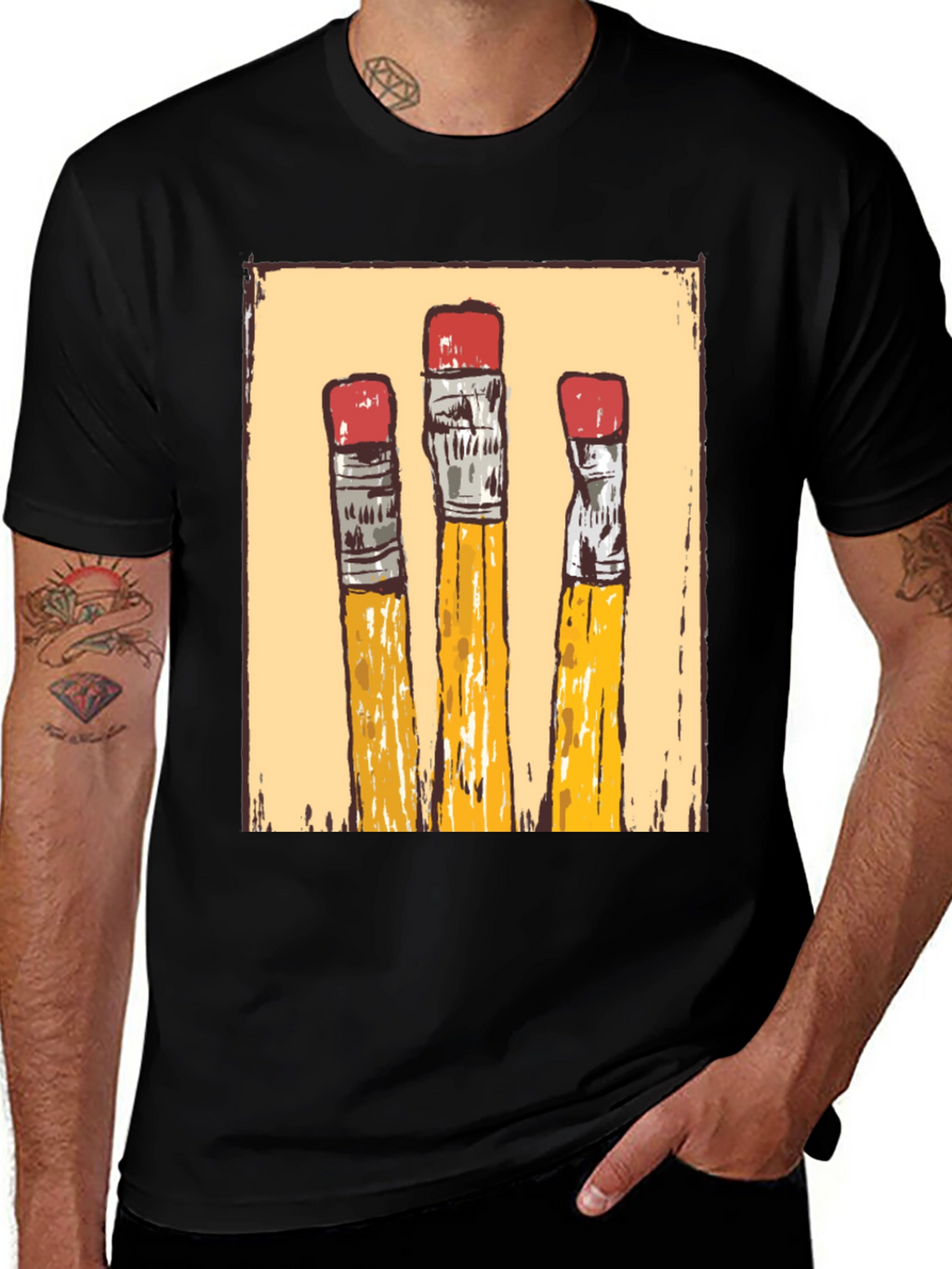 Pencil Graphic T-Shirt - Black