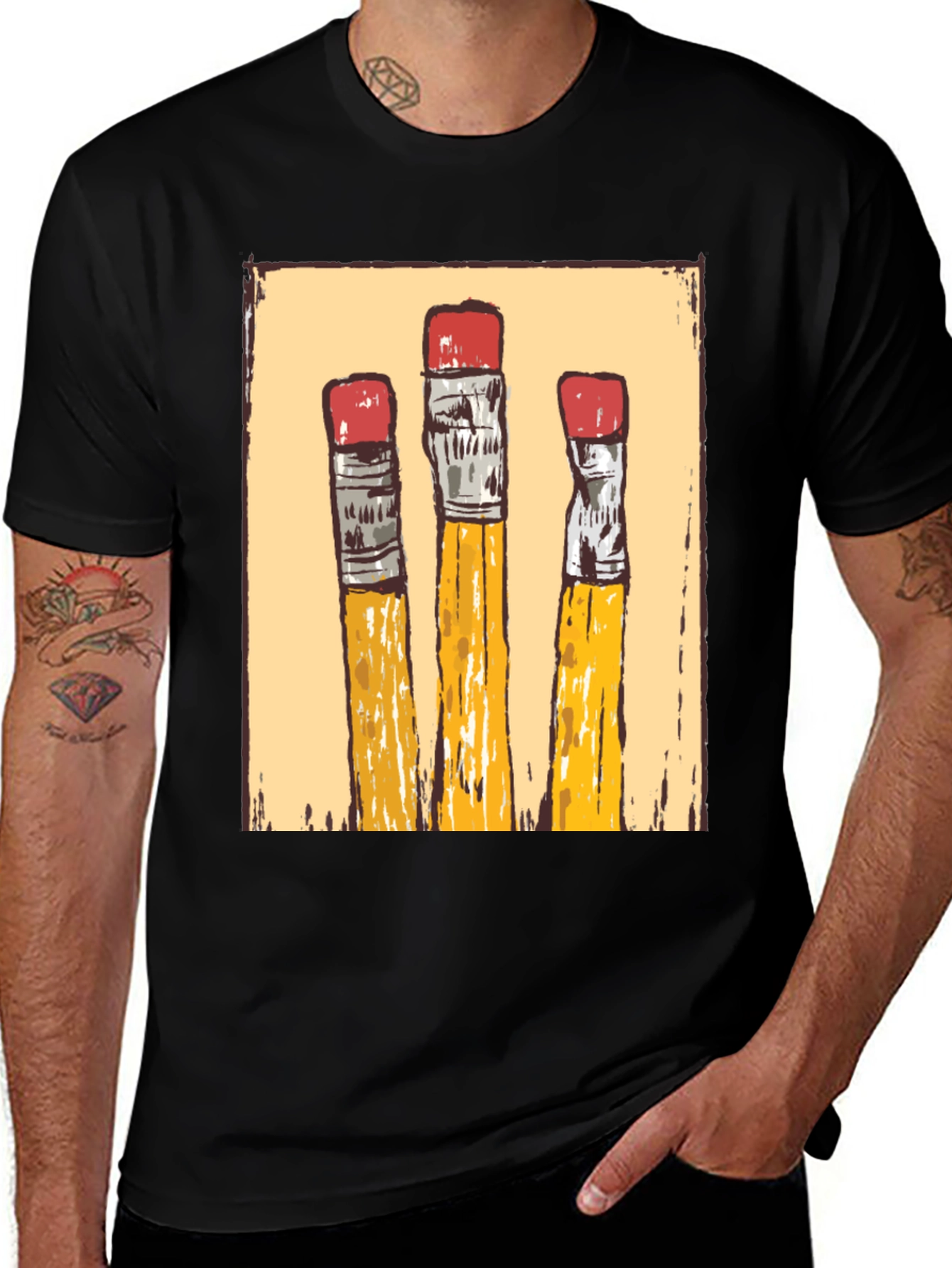 Pencil Graphic T-Shirt - Black