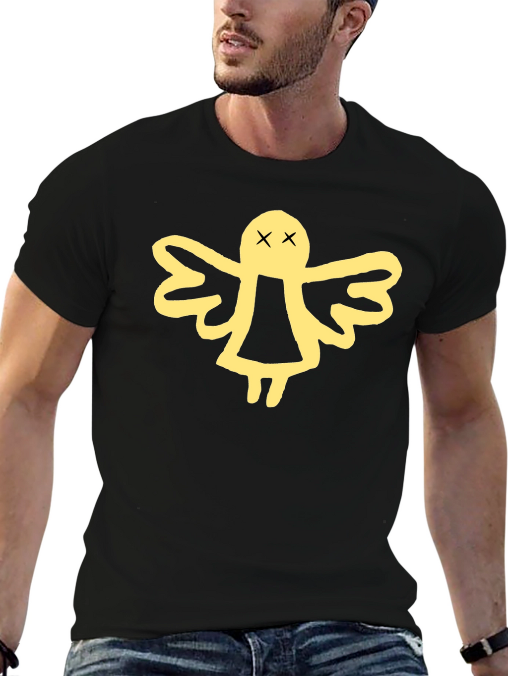 Black T-Shirt with Angel Graphic