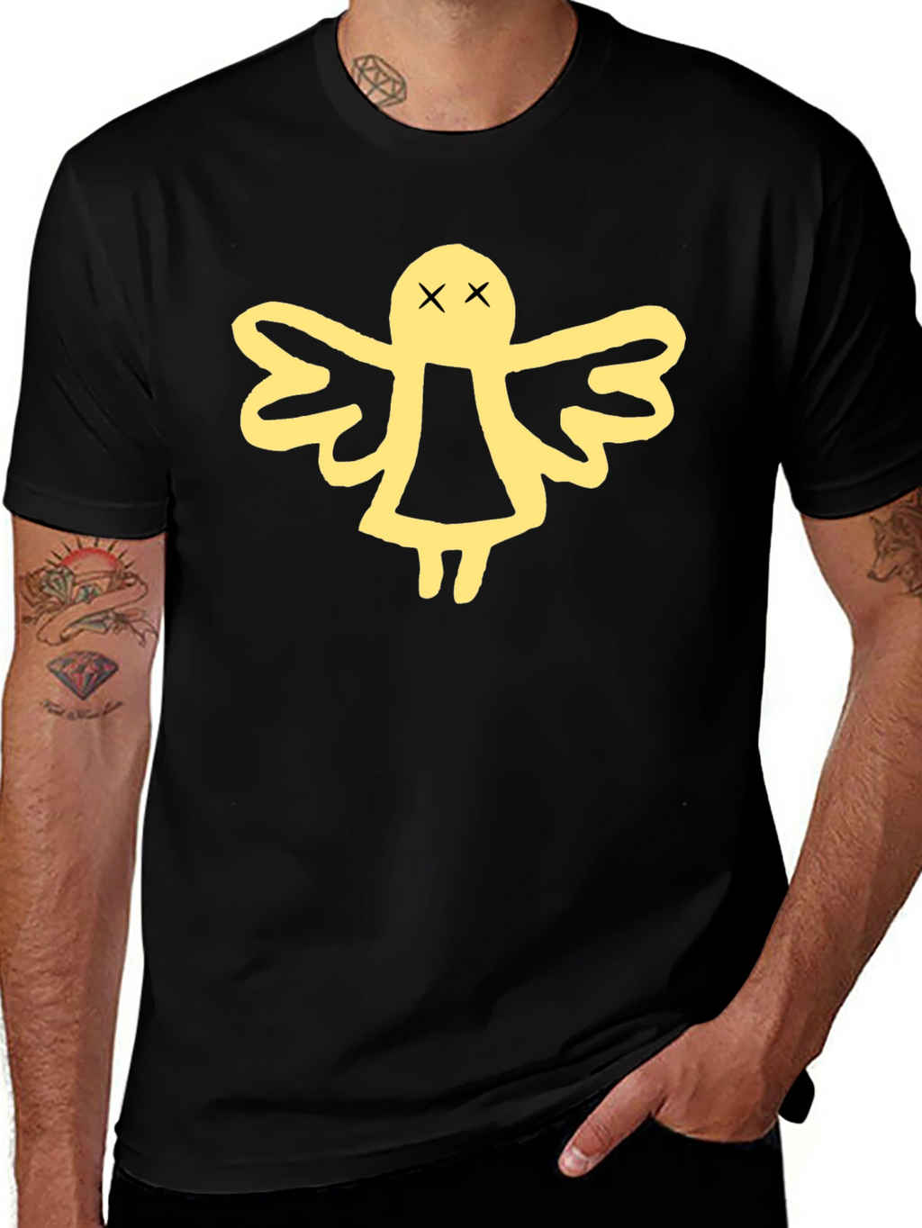 Black T-Shirt with Angel Graphic