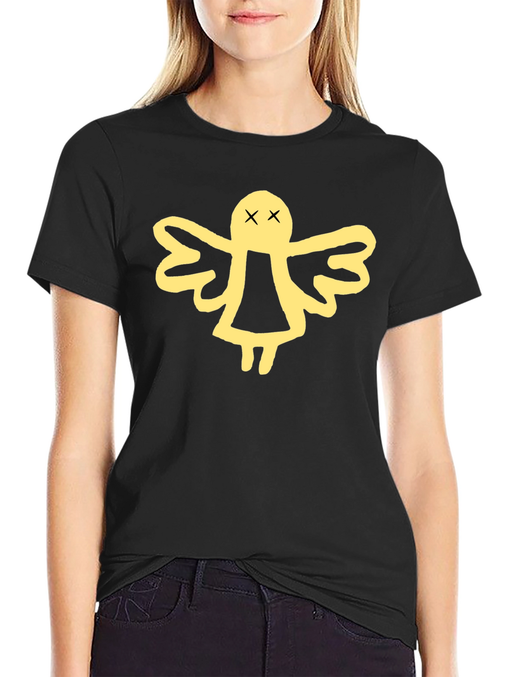 Black T-Shirt with Angel Graphic