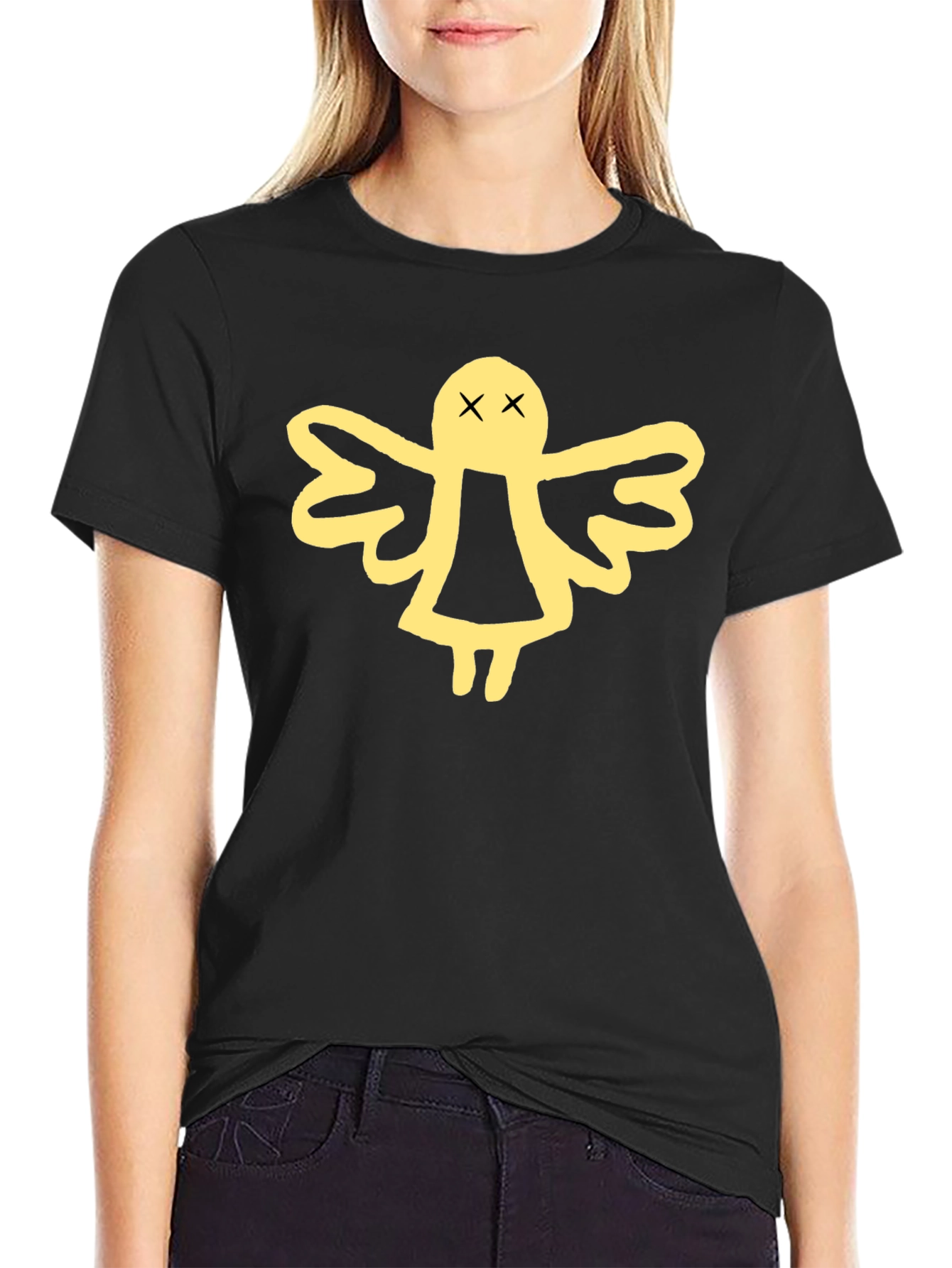 Black T-Shirt with Angel Graphic