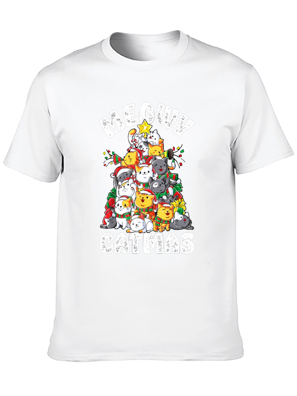 Meowy Catmas T-Shirt: Festive Cat Christmas Tree Design