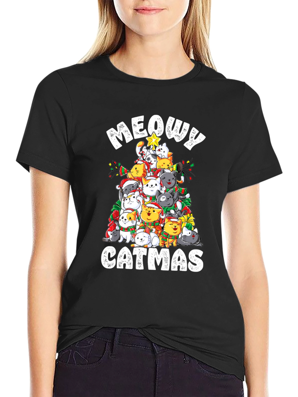 Meowy Catmas T-Shirt: Festive Cat Christmas Tree Design