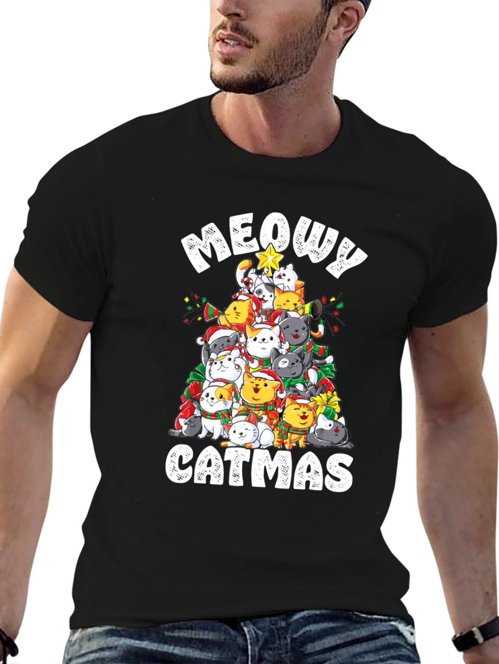 Meowy Catmas T-Shirt: Festive Cat Christmas Tree Design