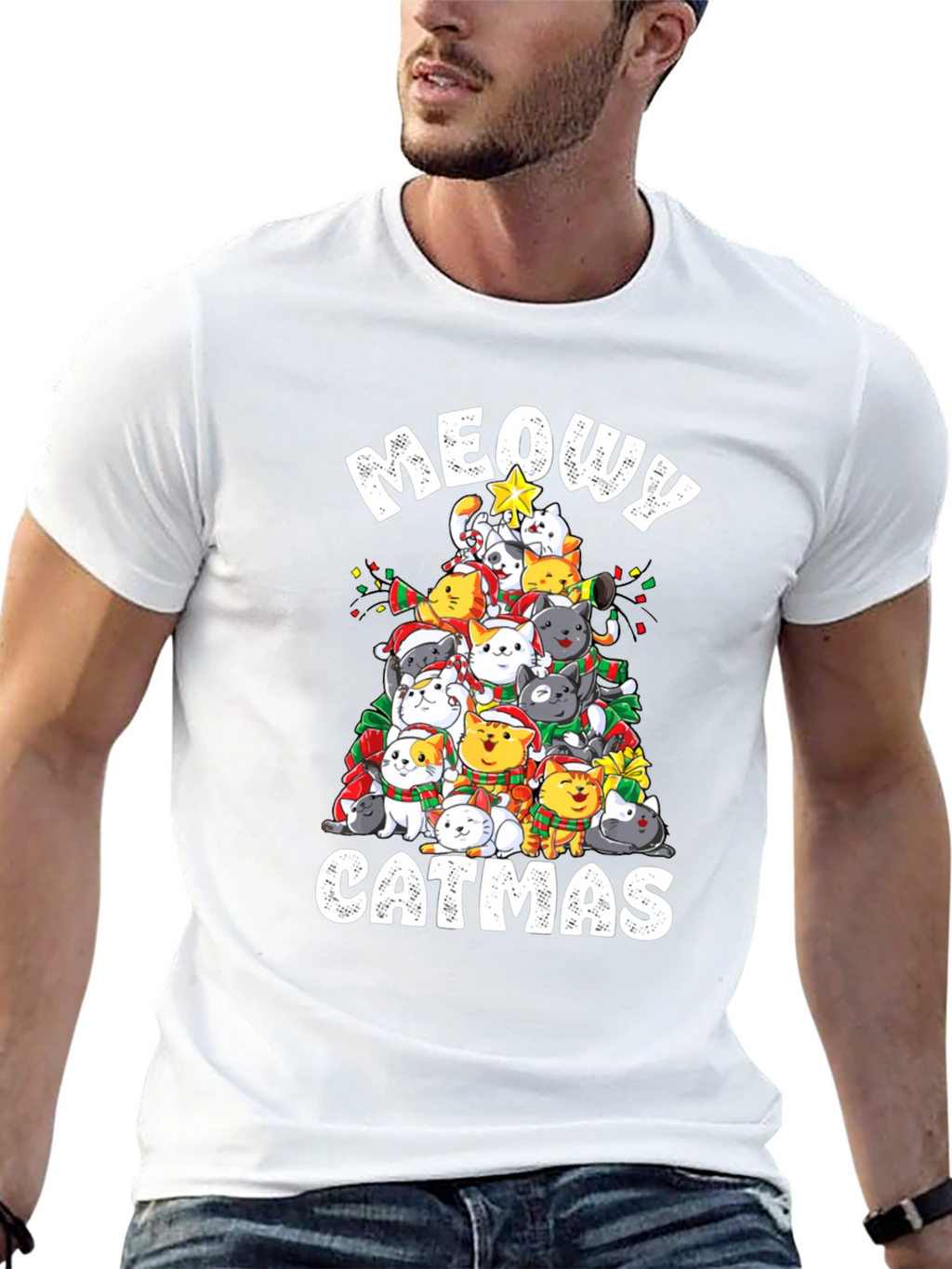 Meowy Catmas T-Shirt: Festive Cat Christmas Tree Design