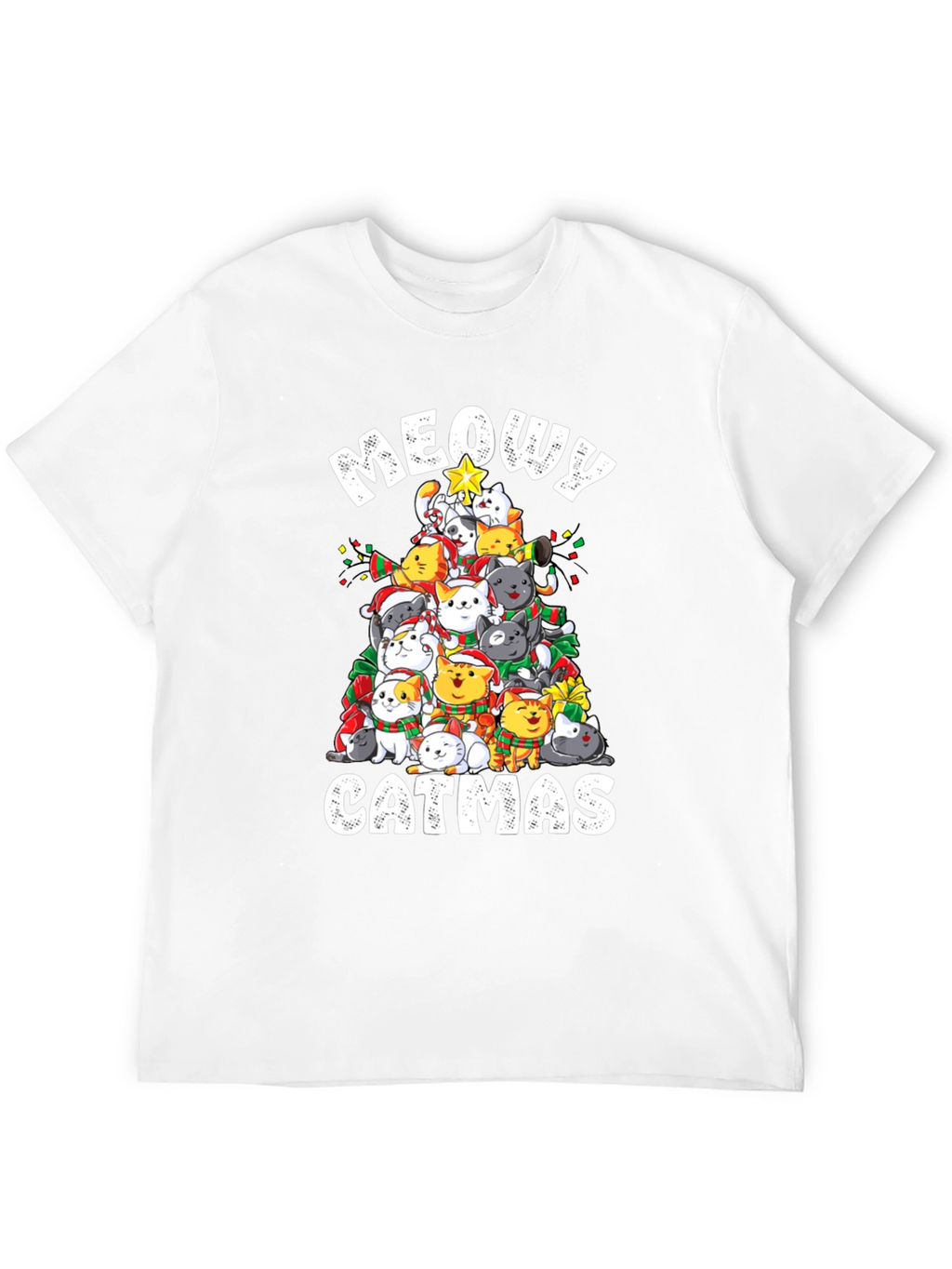 Meowy Catmas T-Shirt: Festive Cat Christmas Tree Design