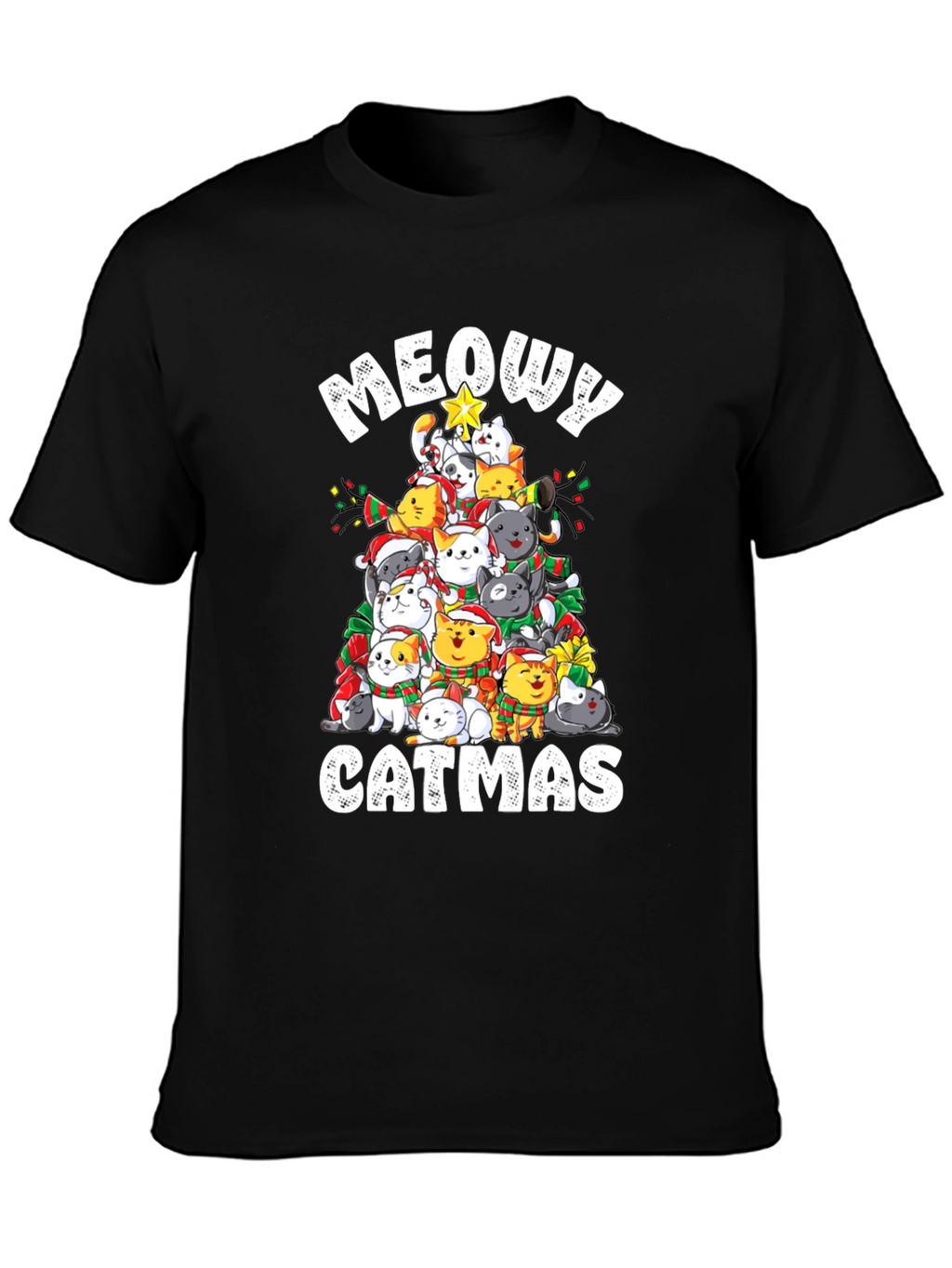 Meowy Catmas T-Shirt: Festive Cat Christmas Tree Design