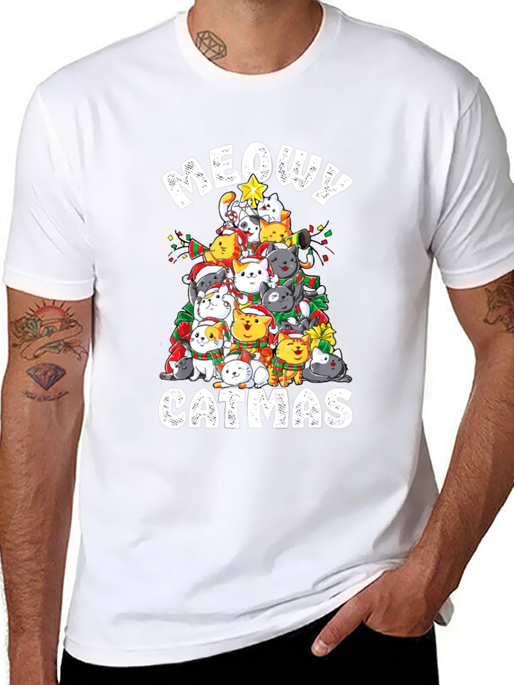 Meowy Catmas T-Shirt: Festive Cat Christmas Tree Design