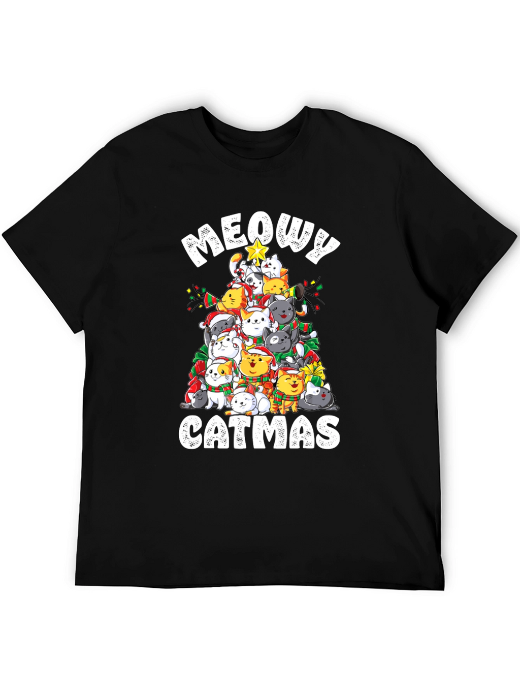 Meowy Catmas T-Shirt: Festive Cat Christmas Tree Design