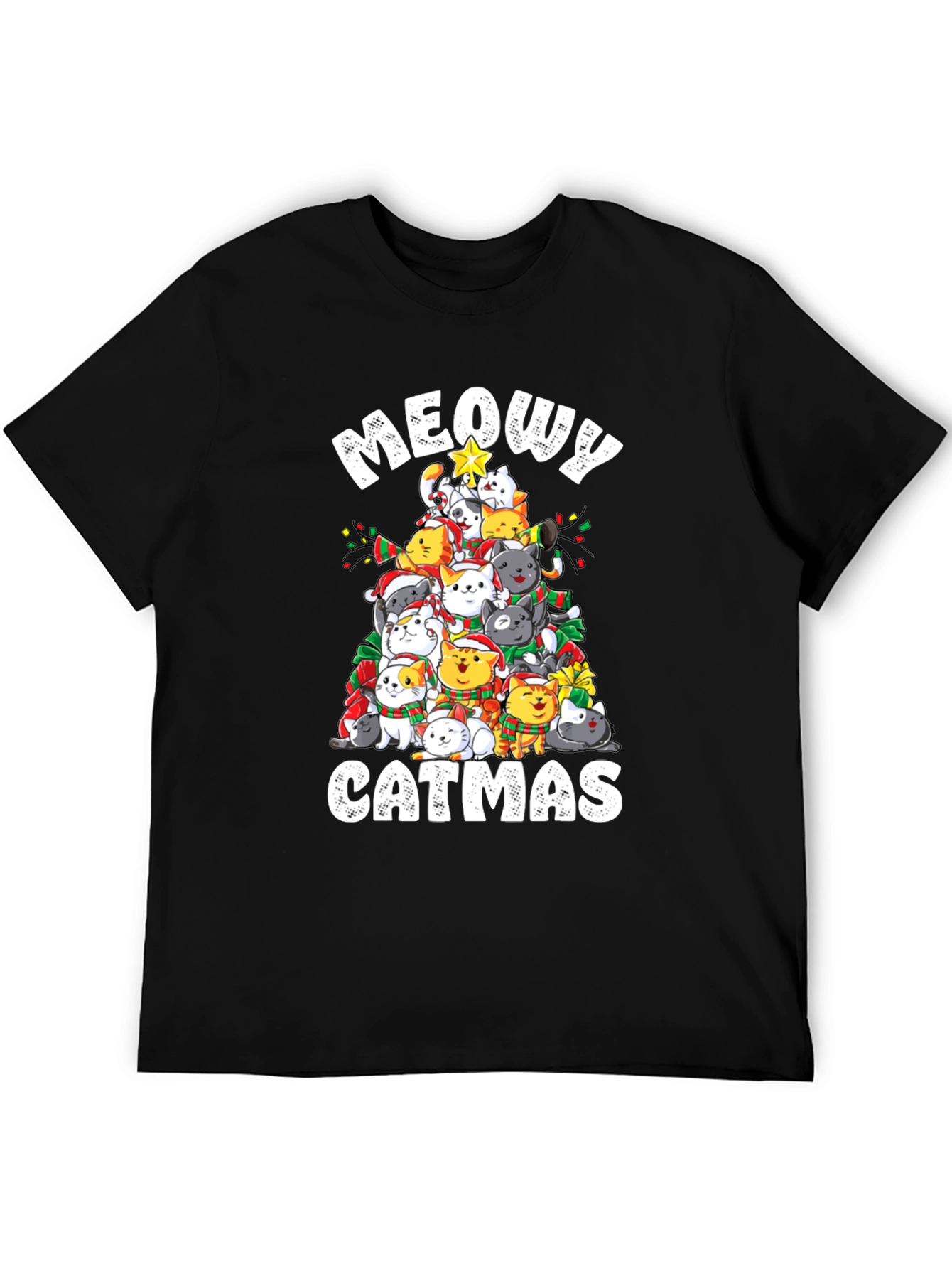 Meowy Catmas T-Shirt: Festive Cat Christmas Tree Design