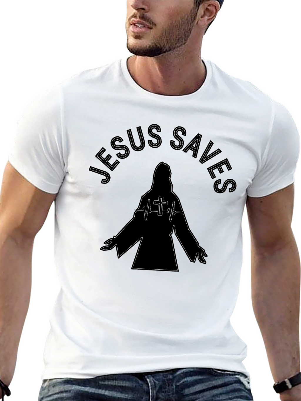 Jesus Saves Graphic Tee - Black Religious T-Shirt