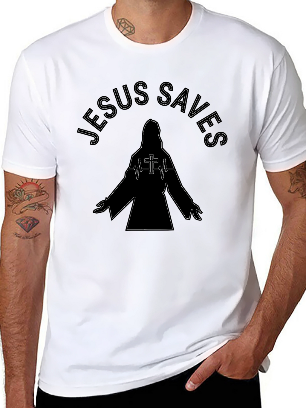 Jesus Saves Graphic Tee - Black Religious T-Shirt