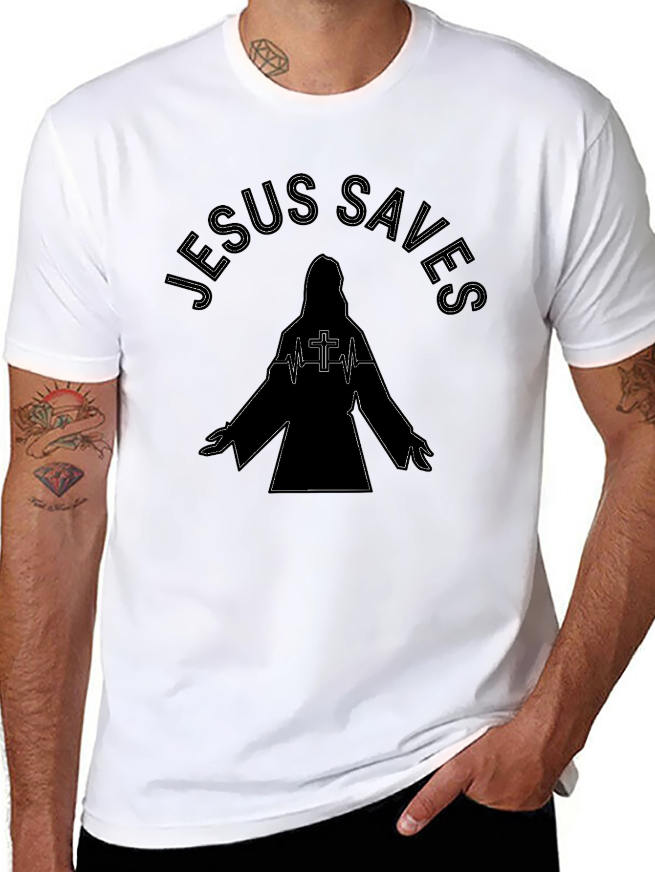 Jesus Saves Graphic Tee - Black Religious T-Shirt