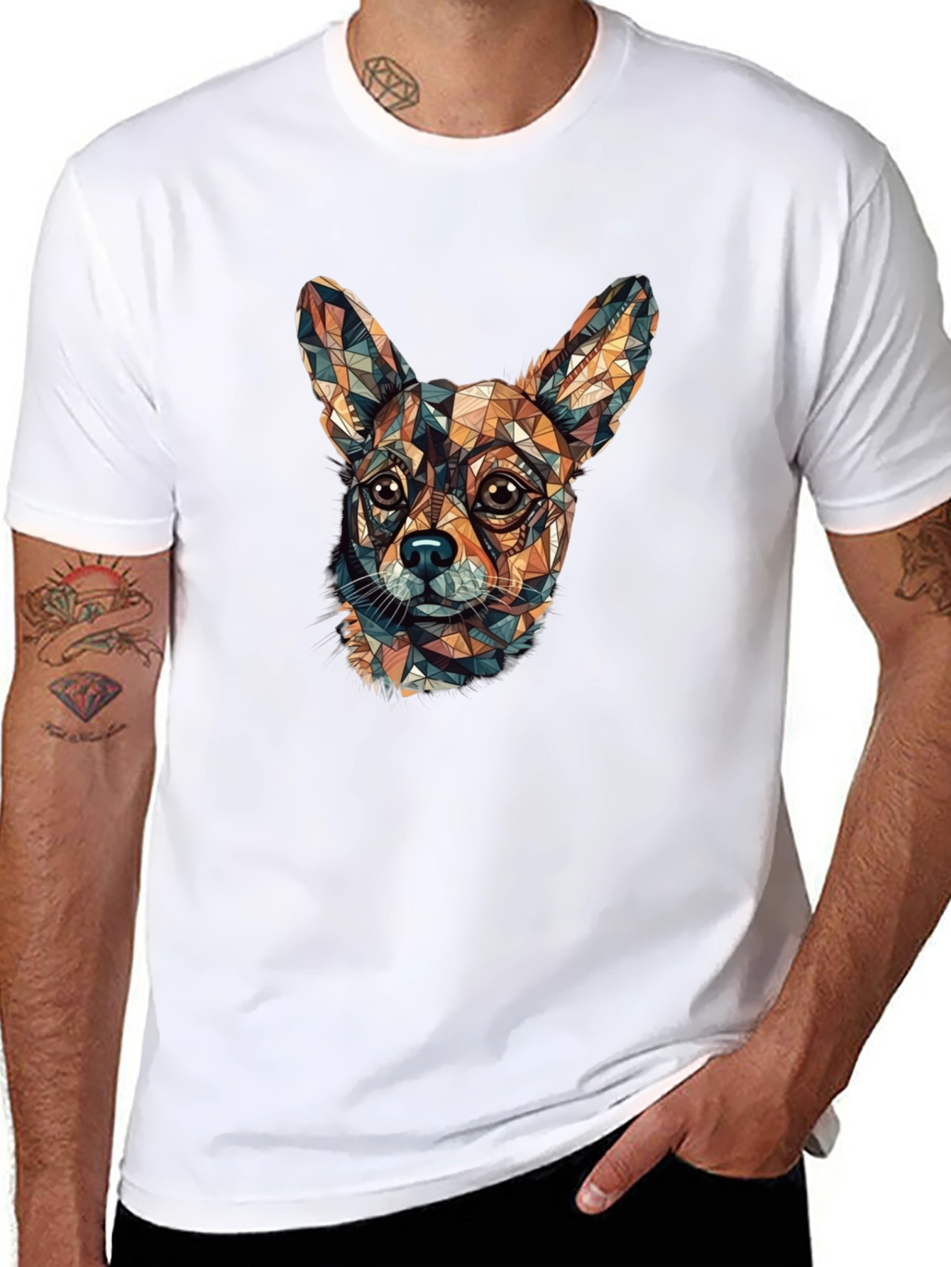 Geometric Chihuahua Head Graphic T-Shirt