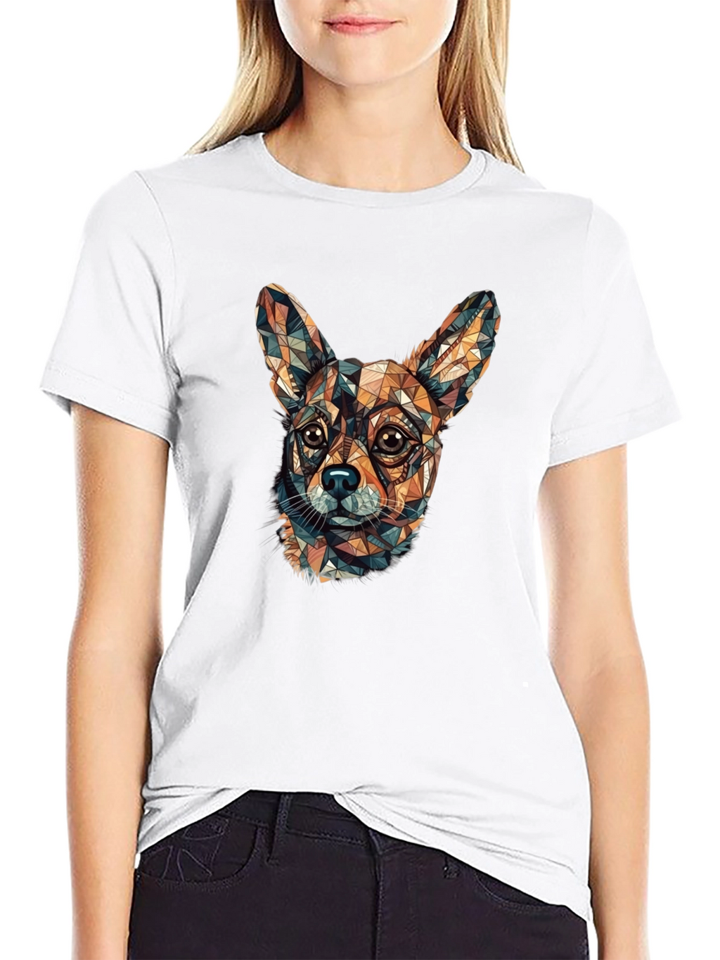 Geometric Chihuahua Head Graphic T-Shirt