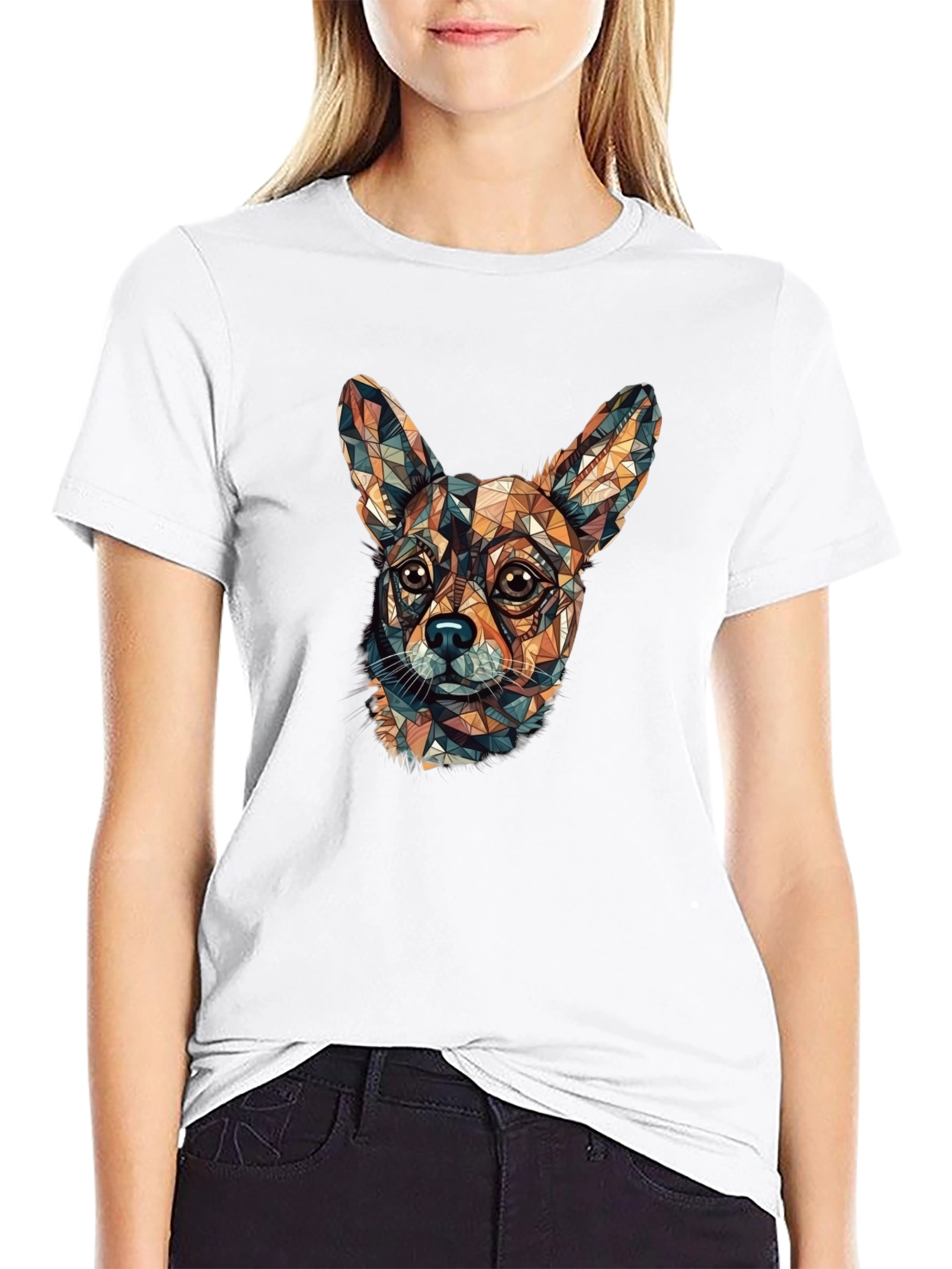 Geometric Chihuahua Head Graphic T-Shirt