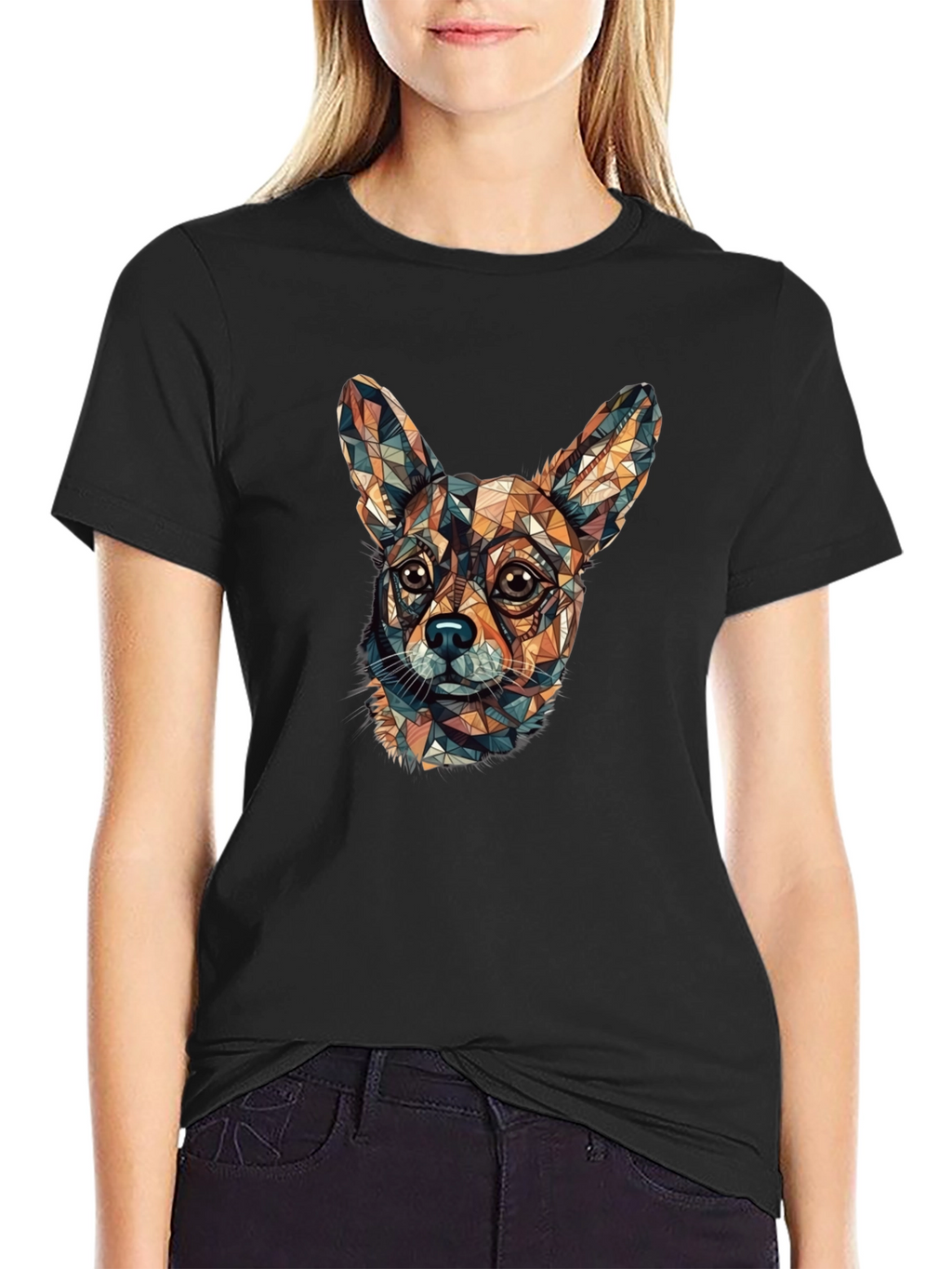 Geometric Chihuahua Head Graphic T-Shirt