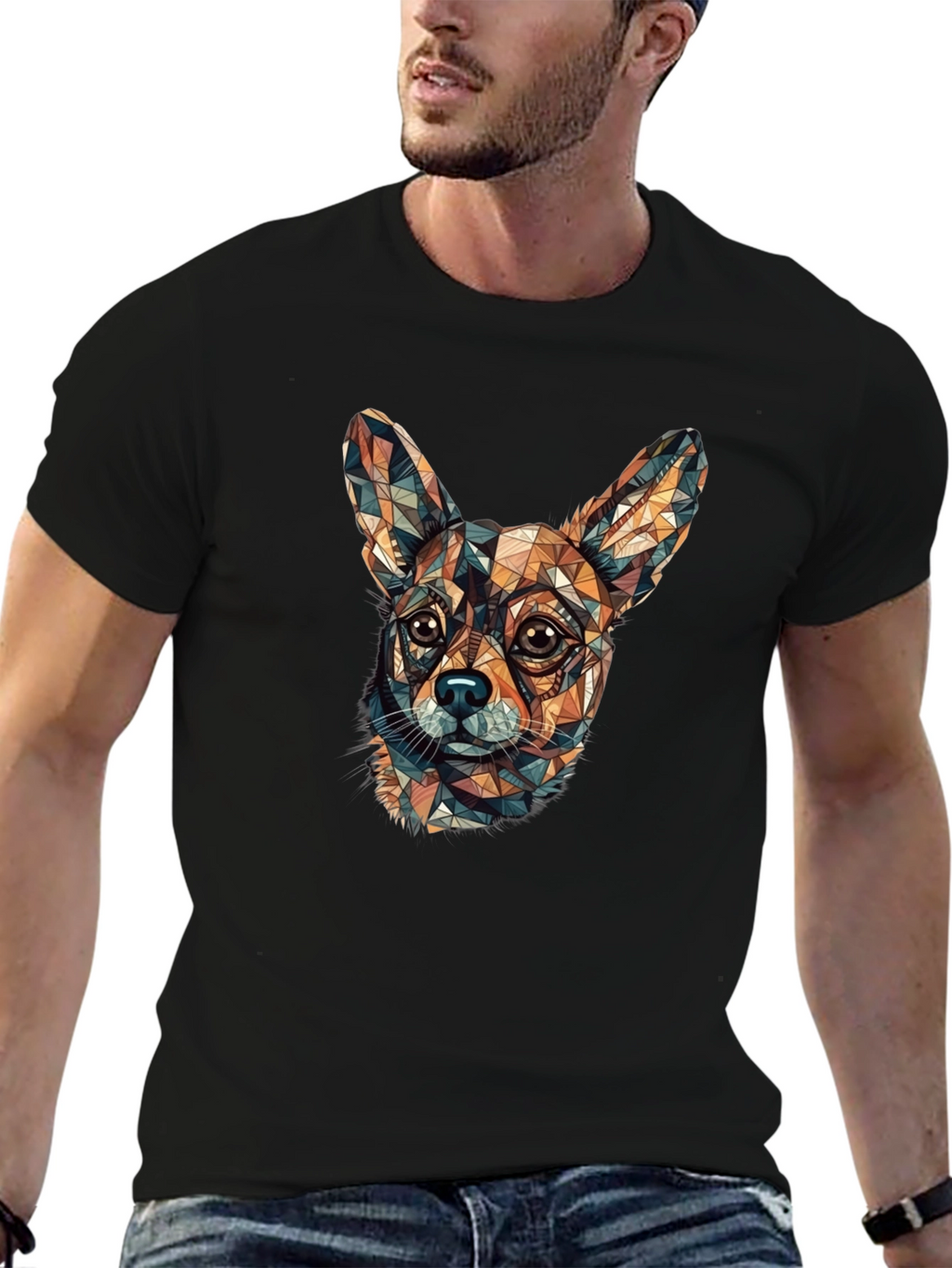 Geometric Chihuahua Head Graphic T-Shirt
