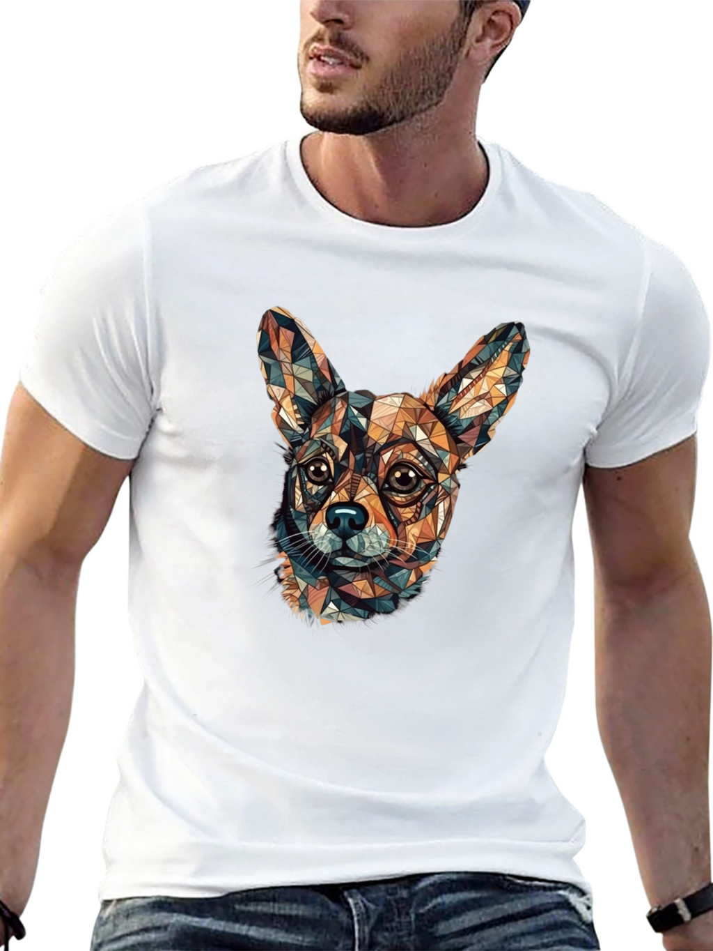 Geometric Chihuahua Head Graphic T-Shirt