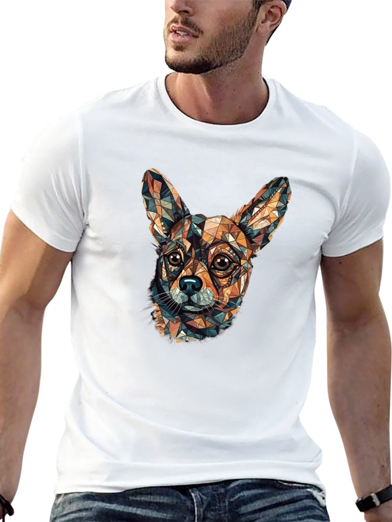 Geometric Chihuahua Head Graphic T-Shirt