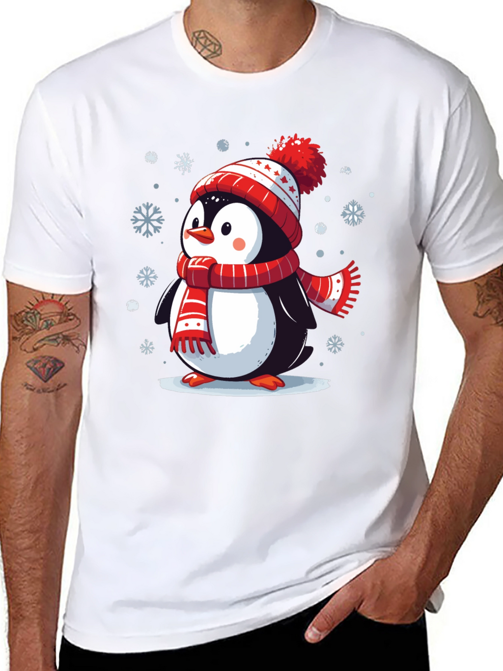 Winter Penguin Graphic Tee - Holiday Apparel