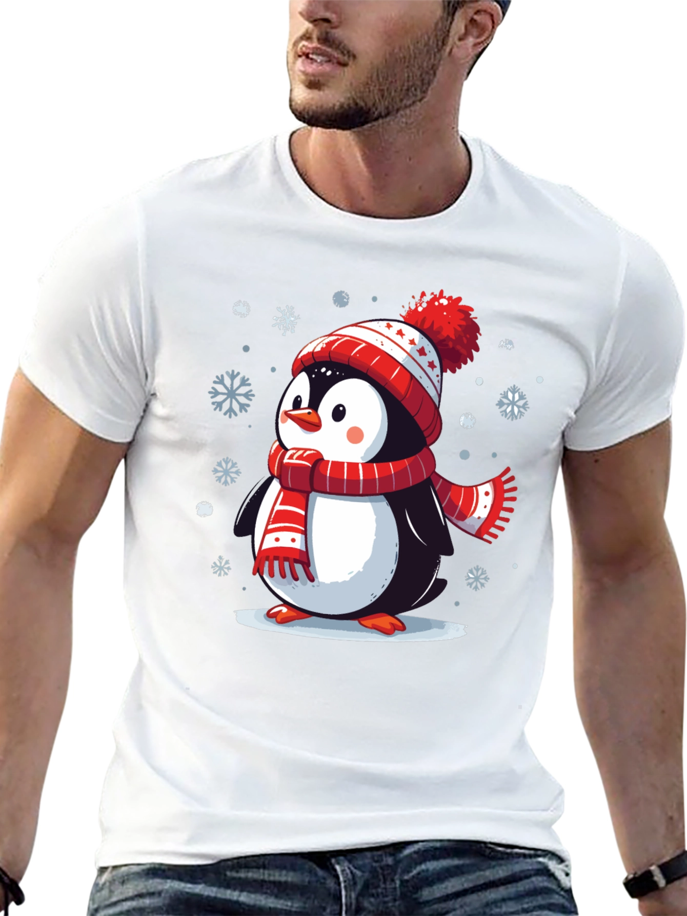 Winter Penguin Graphic Tee - Holiday Apparel
