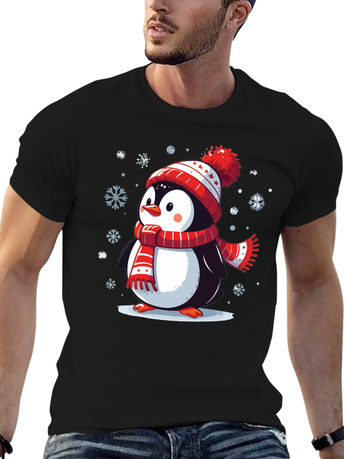 Winter Penguin Graphic Tee - Holiday Apparel