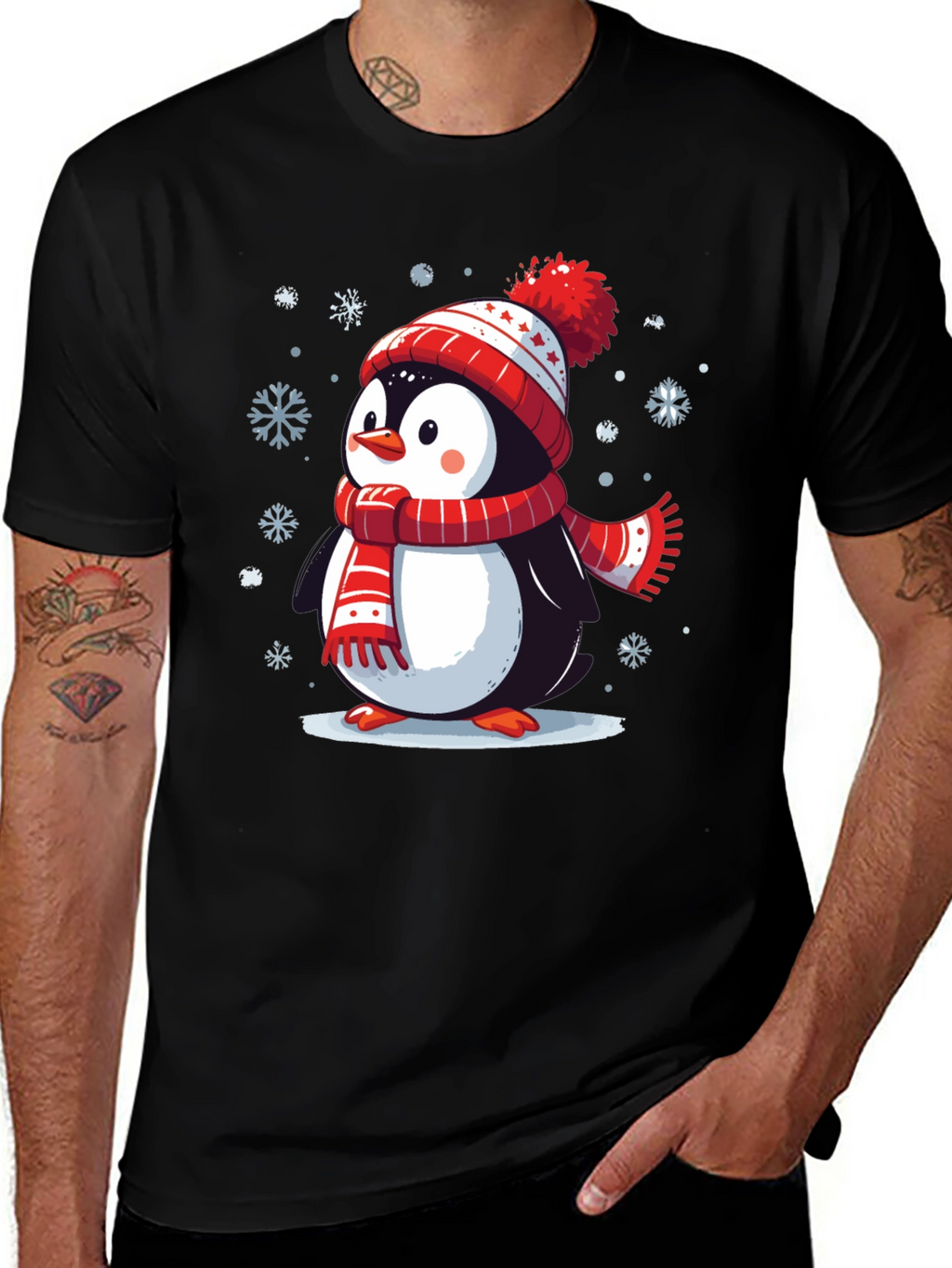 Winter Penguin Graphic Tee - Holiday Apparel