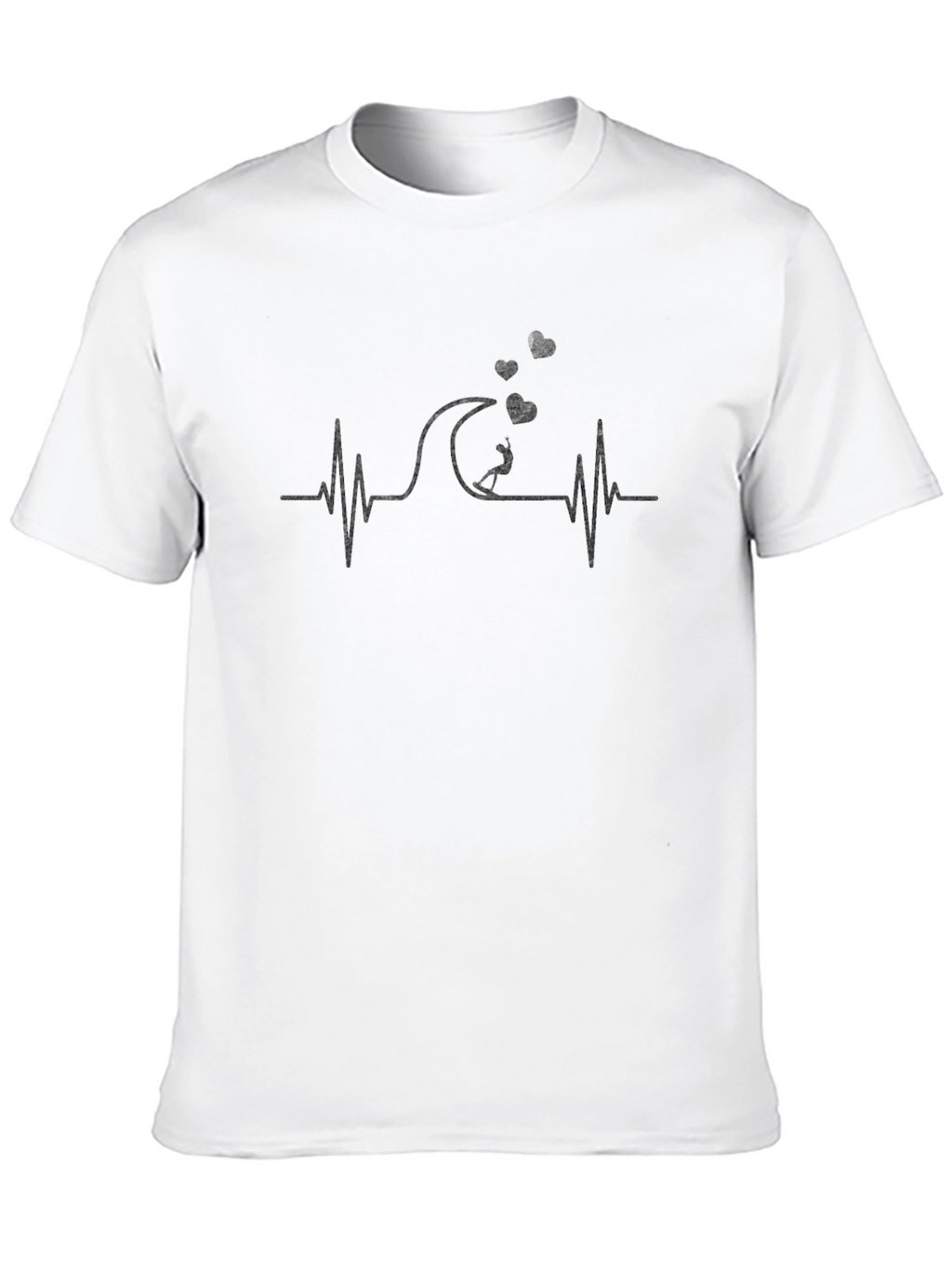 Surfing Heartbeat Graphic Tee - Black Cotton Shirt