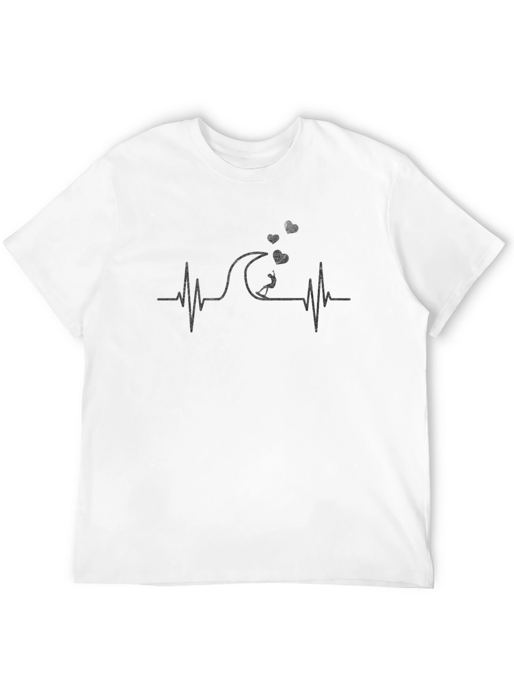 Surfing Heartbeat Graphic Tee - Black Cotton Shirt