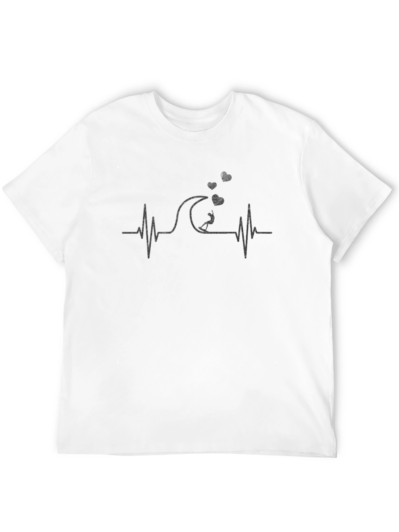 Surfing Heartbeat Graphic Tee - Black Cotton Shirt