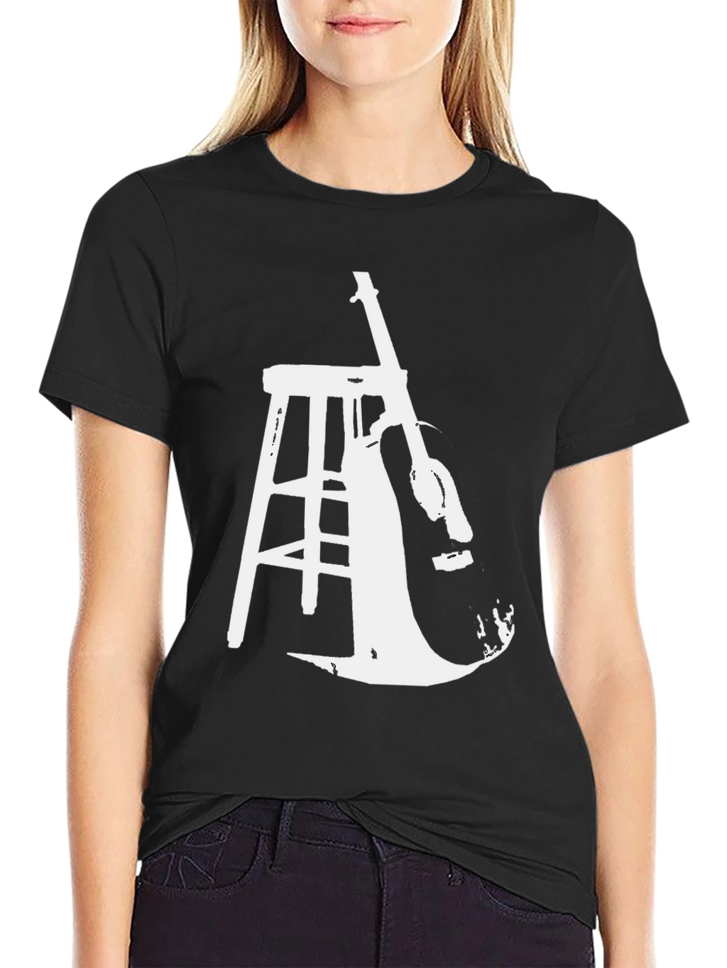 Guitar and Stool Graphic Black T-Shirt