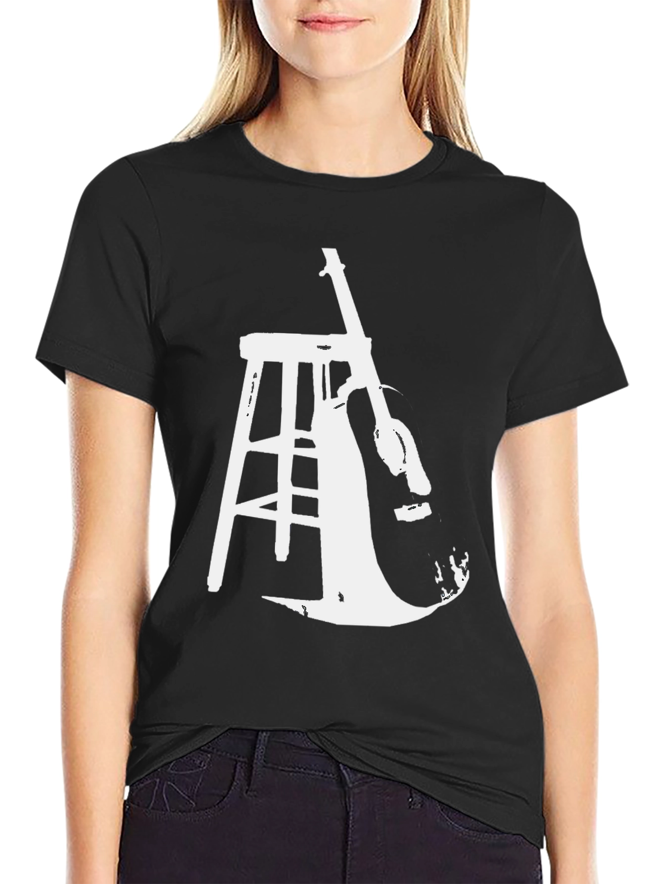 Guitar and Stool Graphic Black T-Shirt