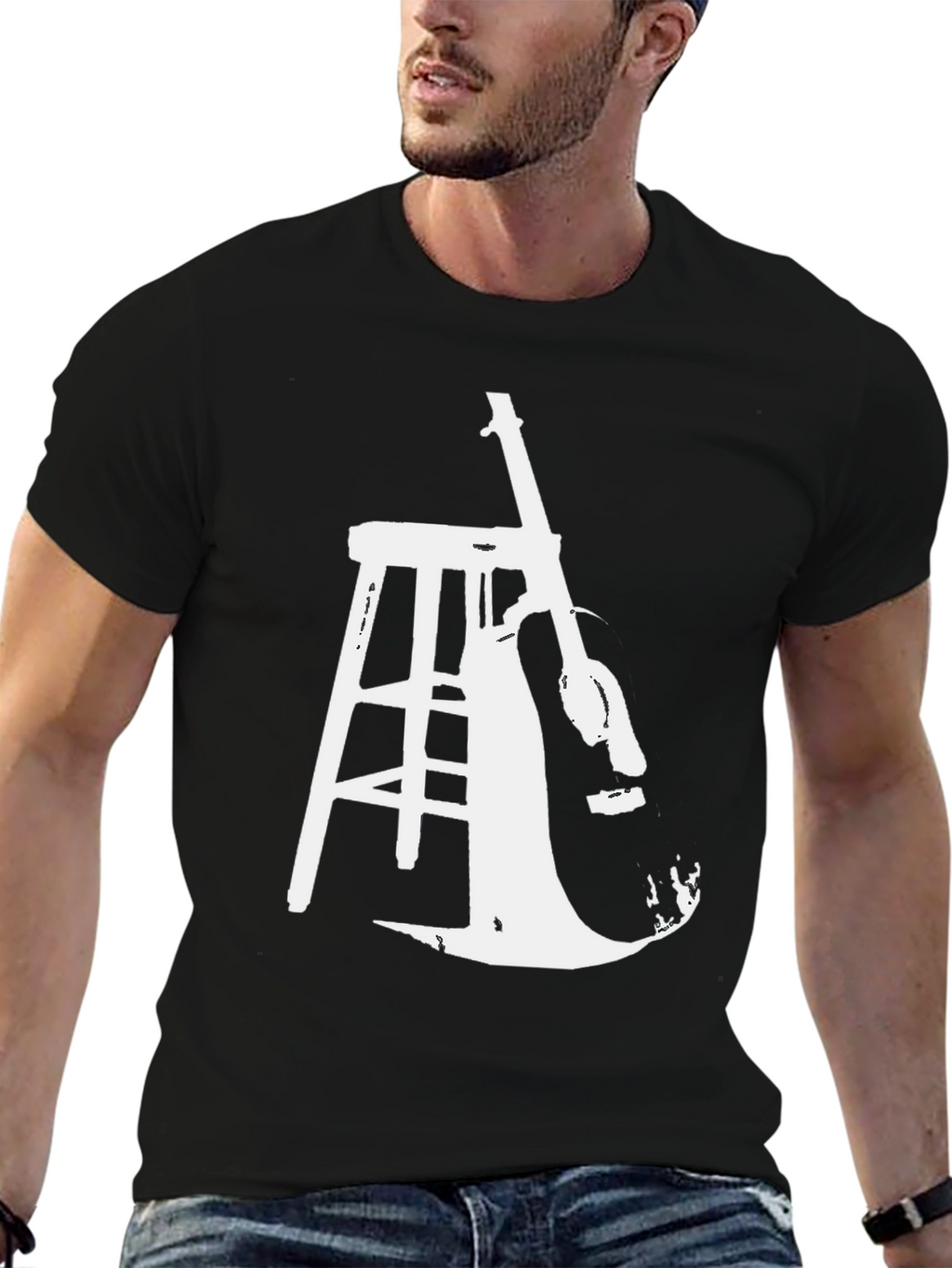Guitar and Stool Graphic Black T-Shirt