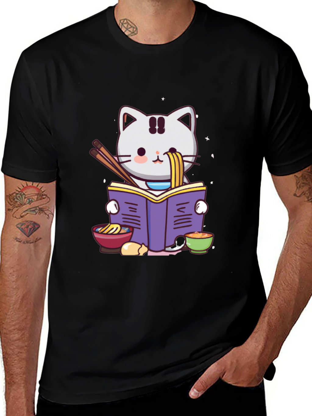 Ramen Cat Reading T-Shirt