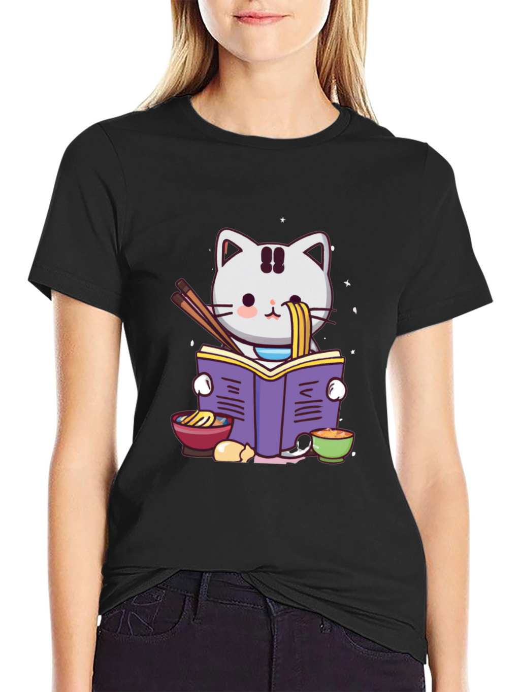 Ramen Cat Reading T-Shirt
