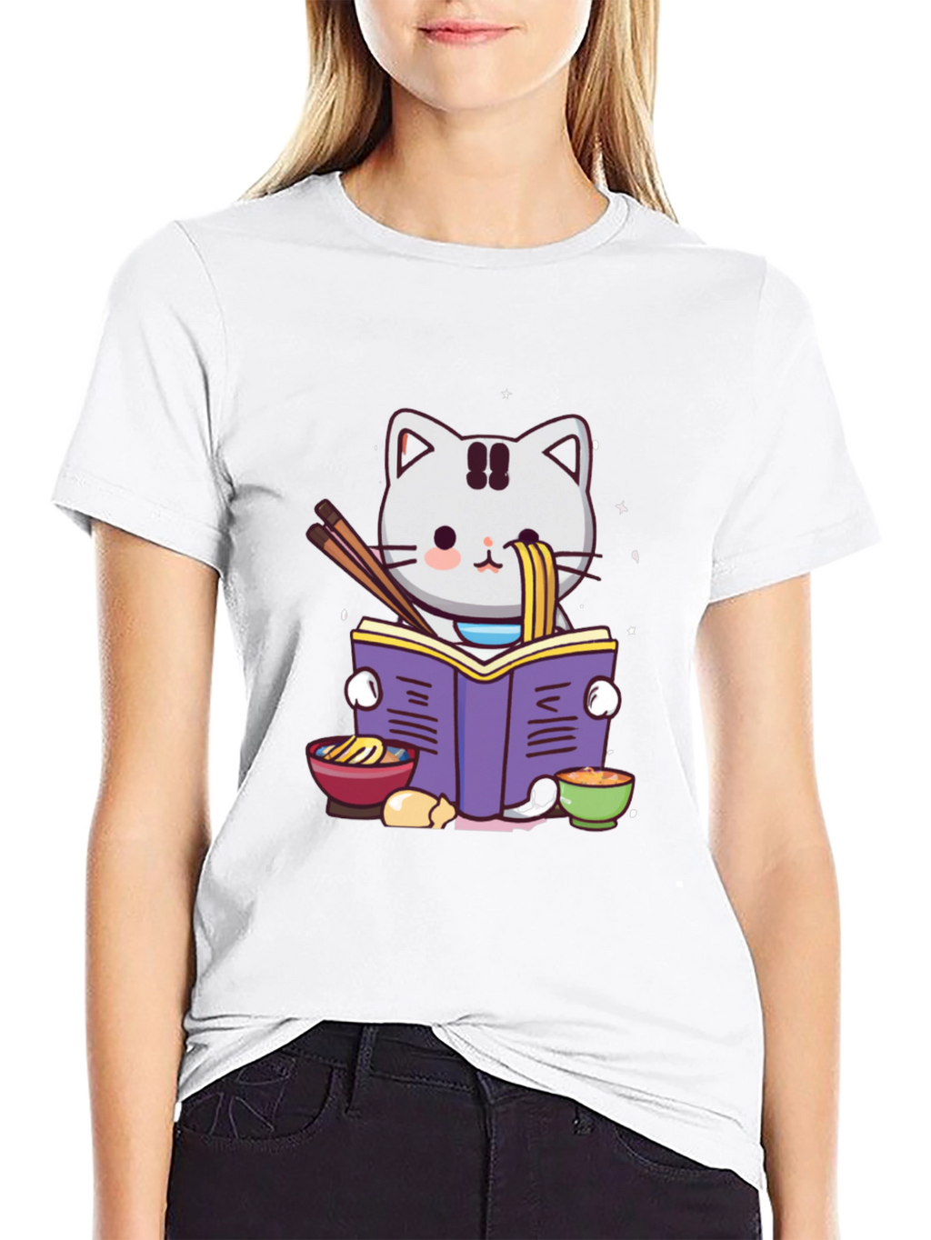 Ramen Cat Reading T-Shirt